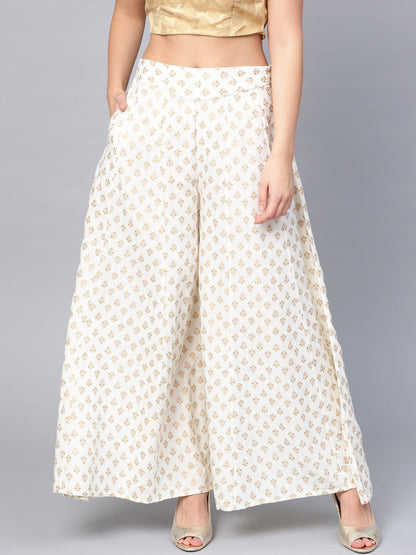 Juniper Women Offwhite Rayon Printed Flared Palazzo