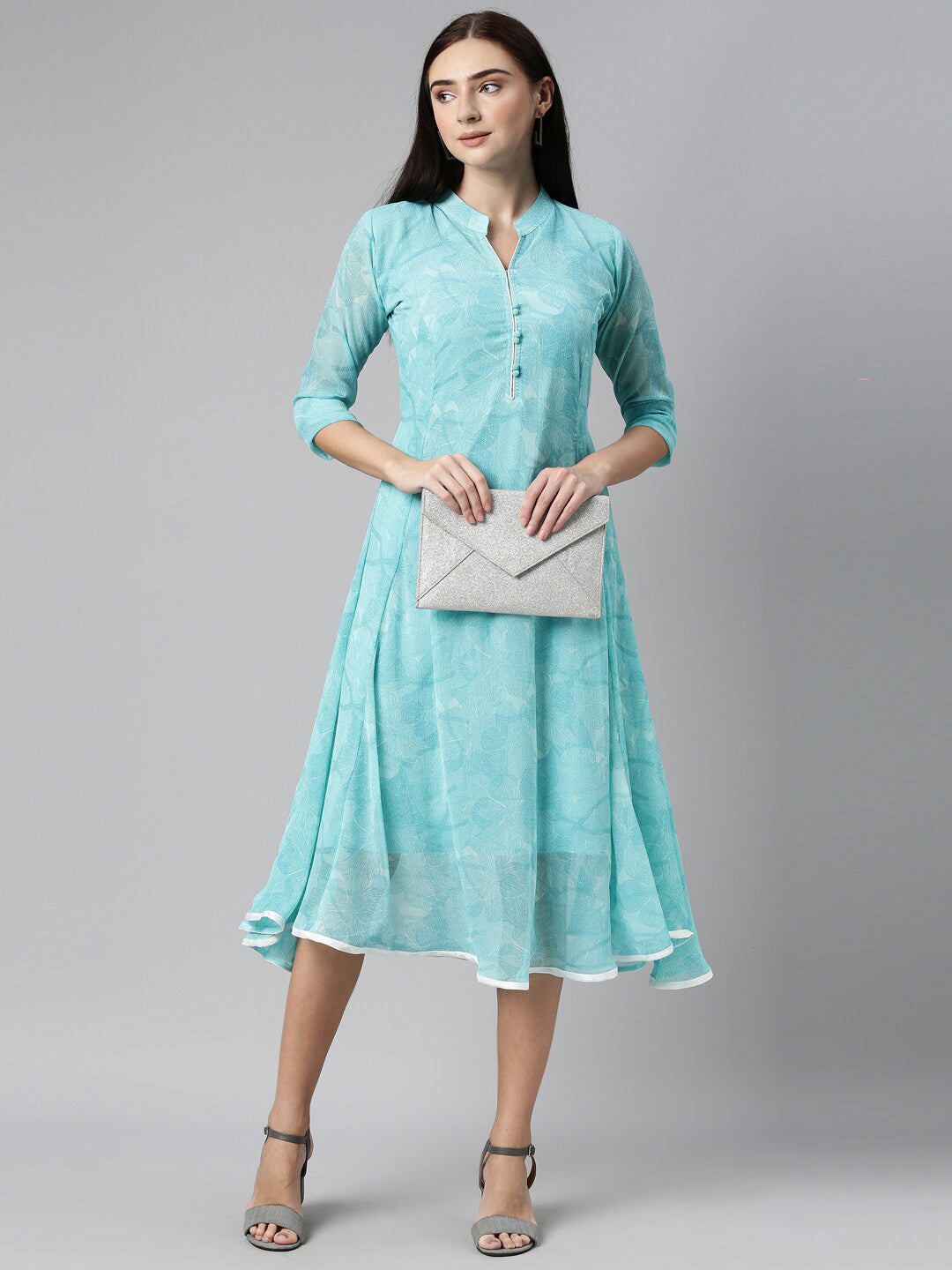 Souchii Women Floral Chiffon A-Line Midi Dress