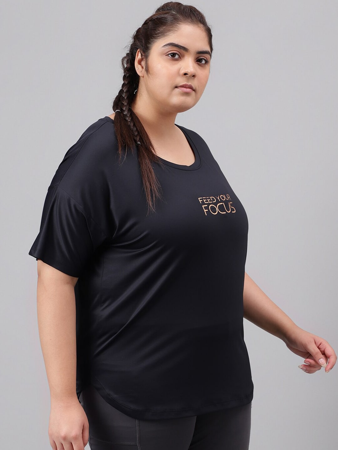 MKH Plus Size Typography Printed Relaxed Fit Dri-FIT T-shirt