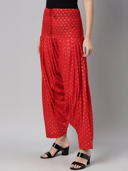 Souchii Red & Gold-Coloured Woven Design Pure Cotton Patiala