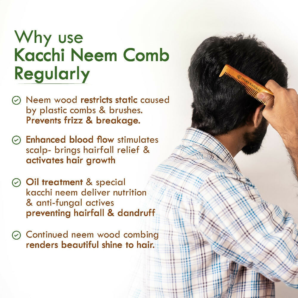 Ivory Natural Beard Kacchi Neem Wooden Comb - Natural Grooming For Beard