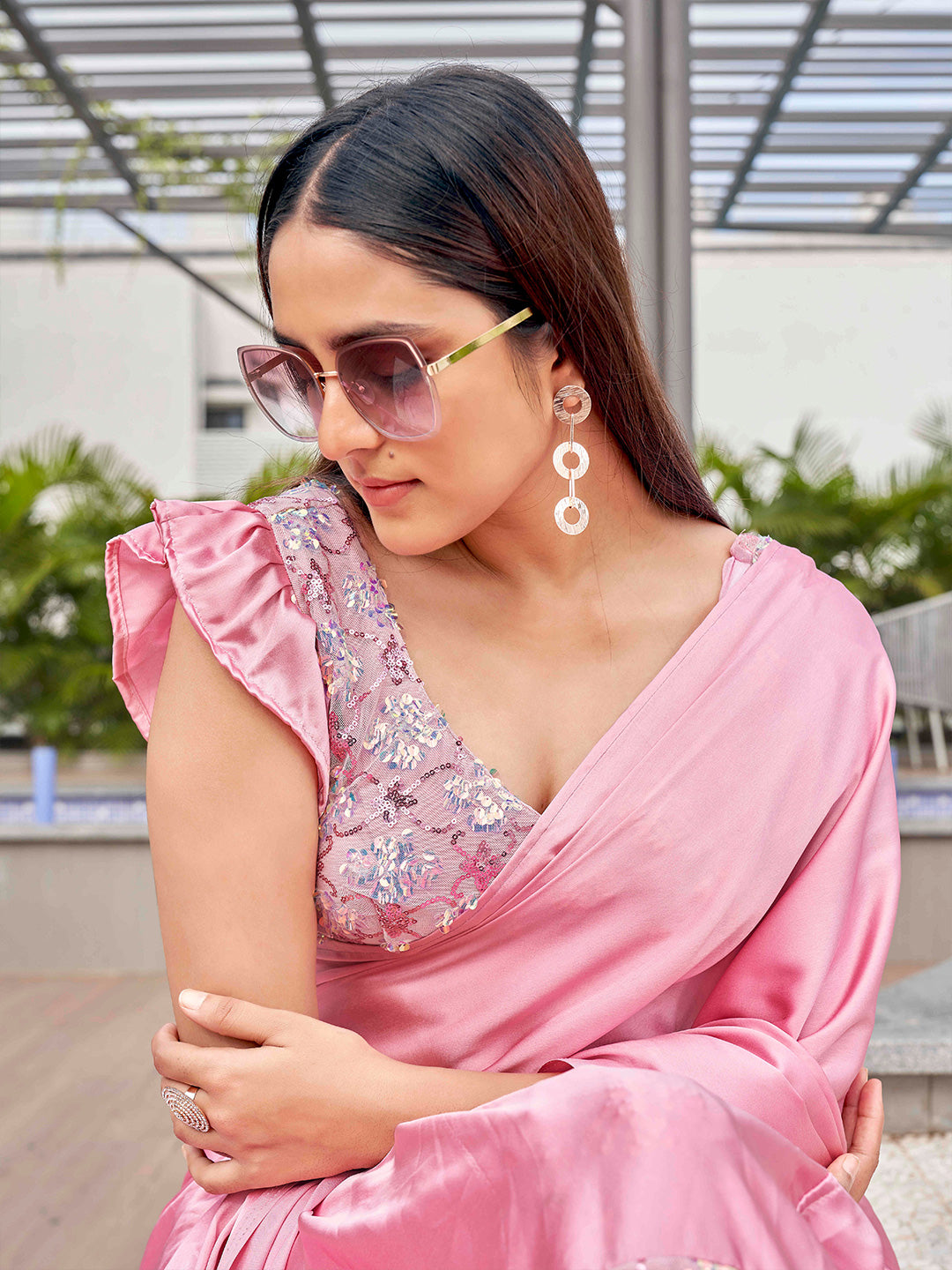 Tikhi Imli Sequinned Satin Ready to Wear Saree