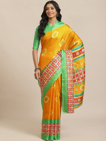 Saree Mall Mustard Yellow Dyed Saree