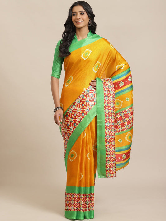 Saree Mall Mustard Yellow Dyed Saree