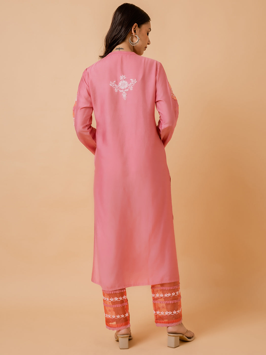 HOUSE OF KARI Ethnic Motifs Embroidered Chikankari Straight Chanderi Silk Kurta