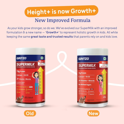 Gritzo Supermilk Height+ Health Drink For 13+Y Girls - Double Chocolate