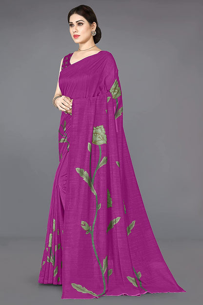 Mirchi Fashion Women's Pink Vichitra Silk Stylish Floral Printed Saree