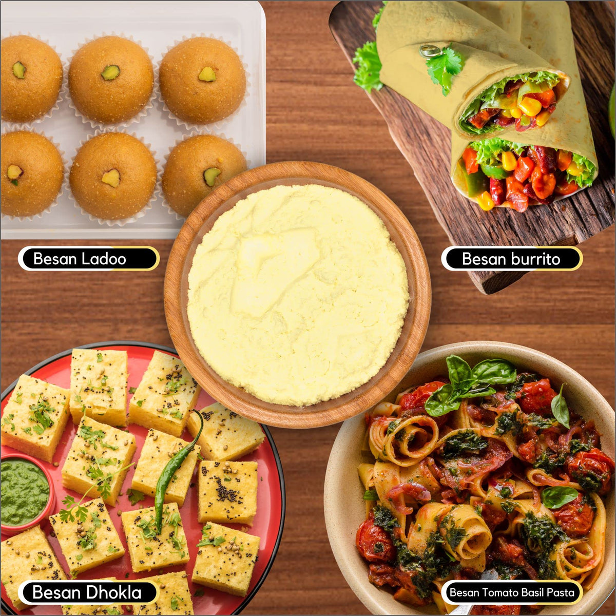 Organic Zing Besan Flour also known as Chickpea Flour, Bengal Gram Flour or Garbanzo Bean Flour |Vegan| Preservative Free | Resealable Pack