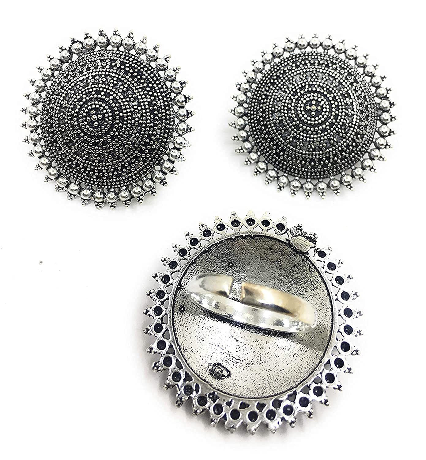 Silver-Plated Alloy Antique Silver Round Earrings With Ring - The Pari