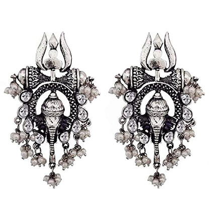Silver-Plated Alloy Oxidised Ganesh Ji Shape Necklace - The Pari