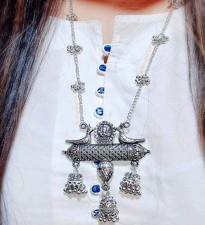 Silver-Plated Alloy Long Designer Oxidised Necklace - The Pari