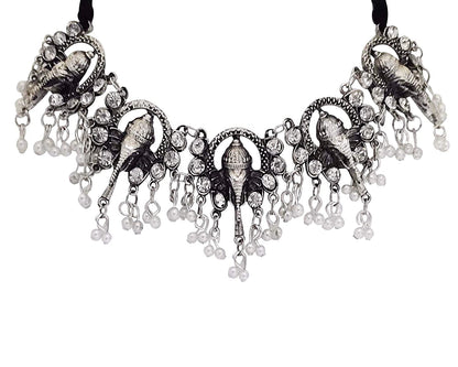 Silver-Plated Alloy Oxidised Ganesh Ji Shape Necklace - The Pari