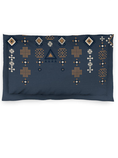 DDecor Blue & Brown Ethnic Motifs Cotton 150 TC Single Bedsheet with 1 Pillow Cover