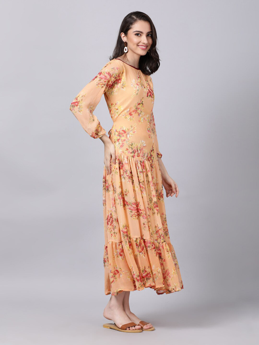 Souchii Floral Printed Boat Neck A-Line Maxi Dress