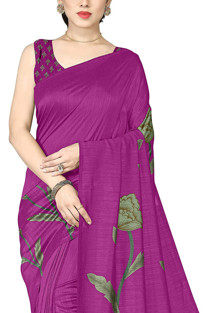 Mirchi Fashion Women's Pink Vichitra Silk Stylish Floral Printed Saree