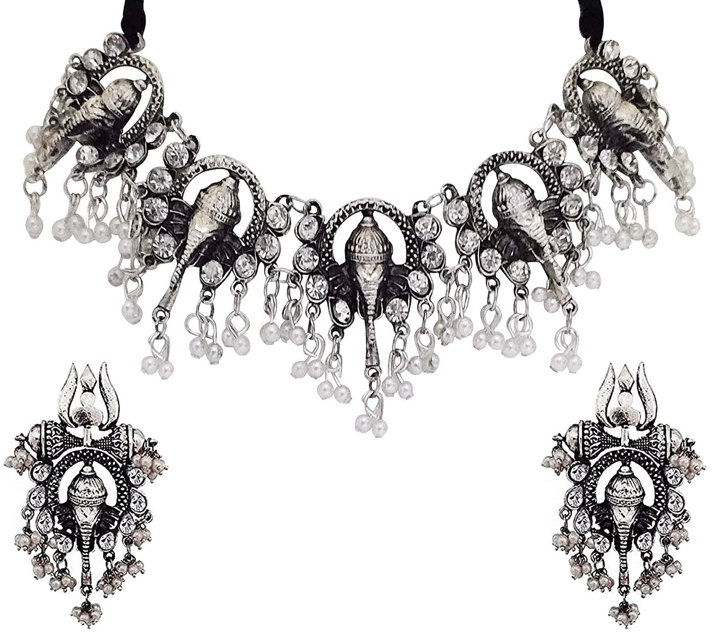 Silver-Plated Alloy Oxidised Ganesh Ji Shape Necklace - The Pari