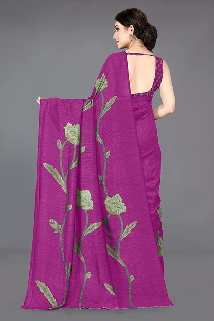 Mirchi Fashion Women's Pink Vichitra Silk Stylish Floral Printed Saree