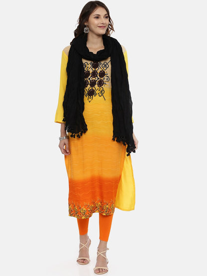 Souchii Black Solid Tasselled Cotton Dupatta
