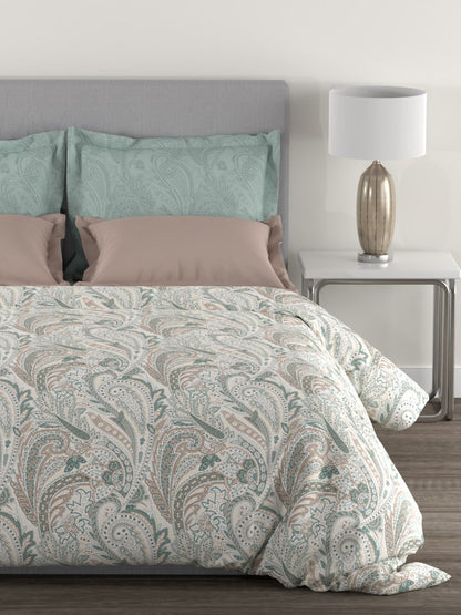 MYTRIDENT Green White Ethnic Motifs Cotton 144 TC Queen Bedsheet With 2 Pillow Covers