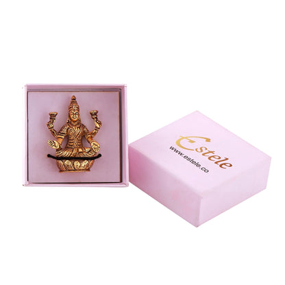 Estele Gold-Polished goddess of wealth Laxmi Devi on lotus Idol for Pooja/Car decor