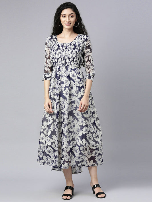 Souchii Floral Printed Chiffon Empire Midi Dress