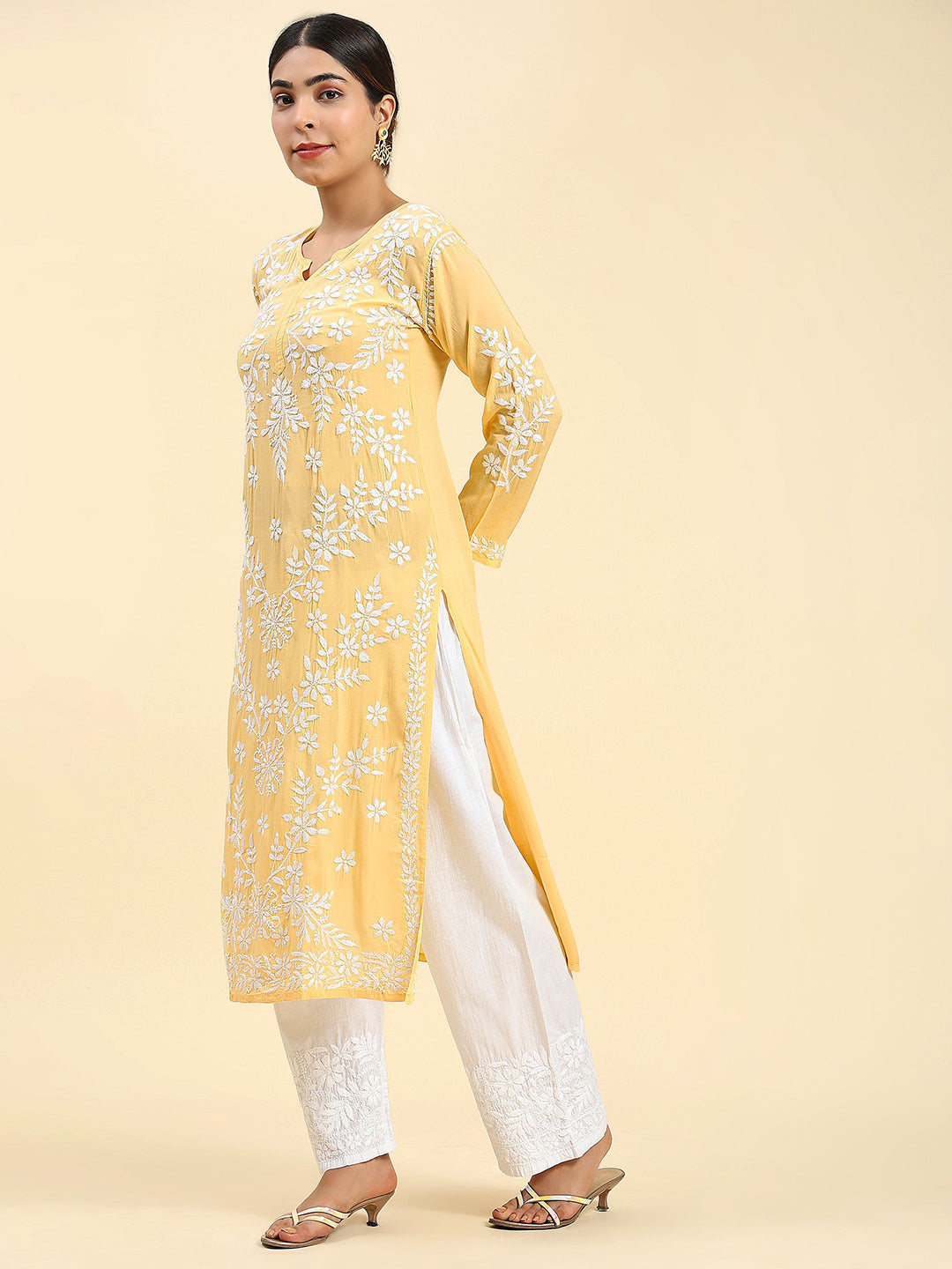 HOUSE OF KARI Ethnic Motifs Embroidered Chikankari Straight Kurta