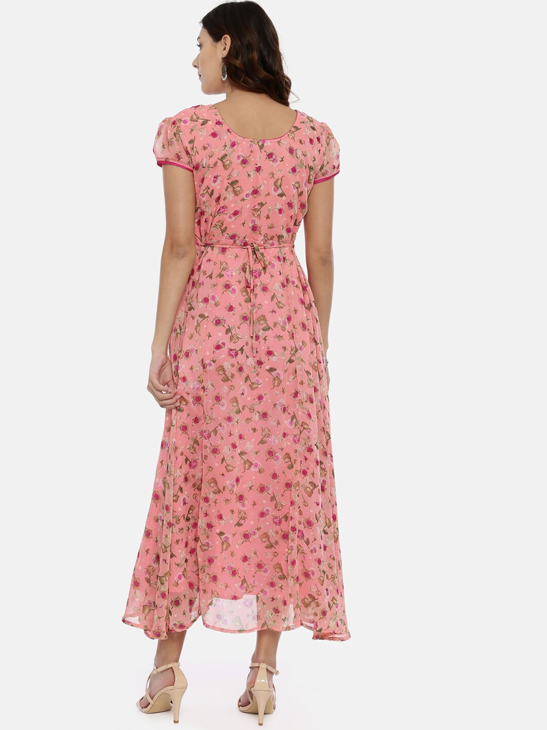 Souchii Women Pink Printed Fit and Flare Dress