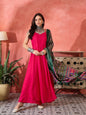 InWeave Fuchsia Strappy Kurta Set Green Patola Dupatta