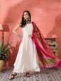 InWeave White Strappy Kurta Set Pink Patola Dupatta