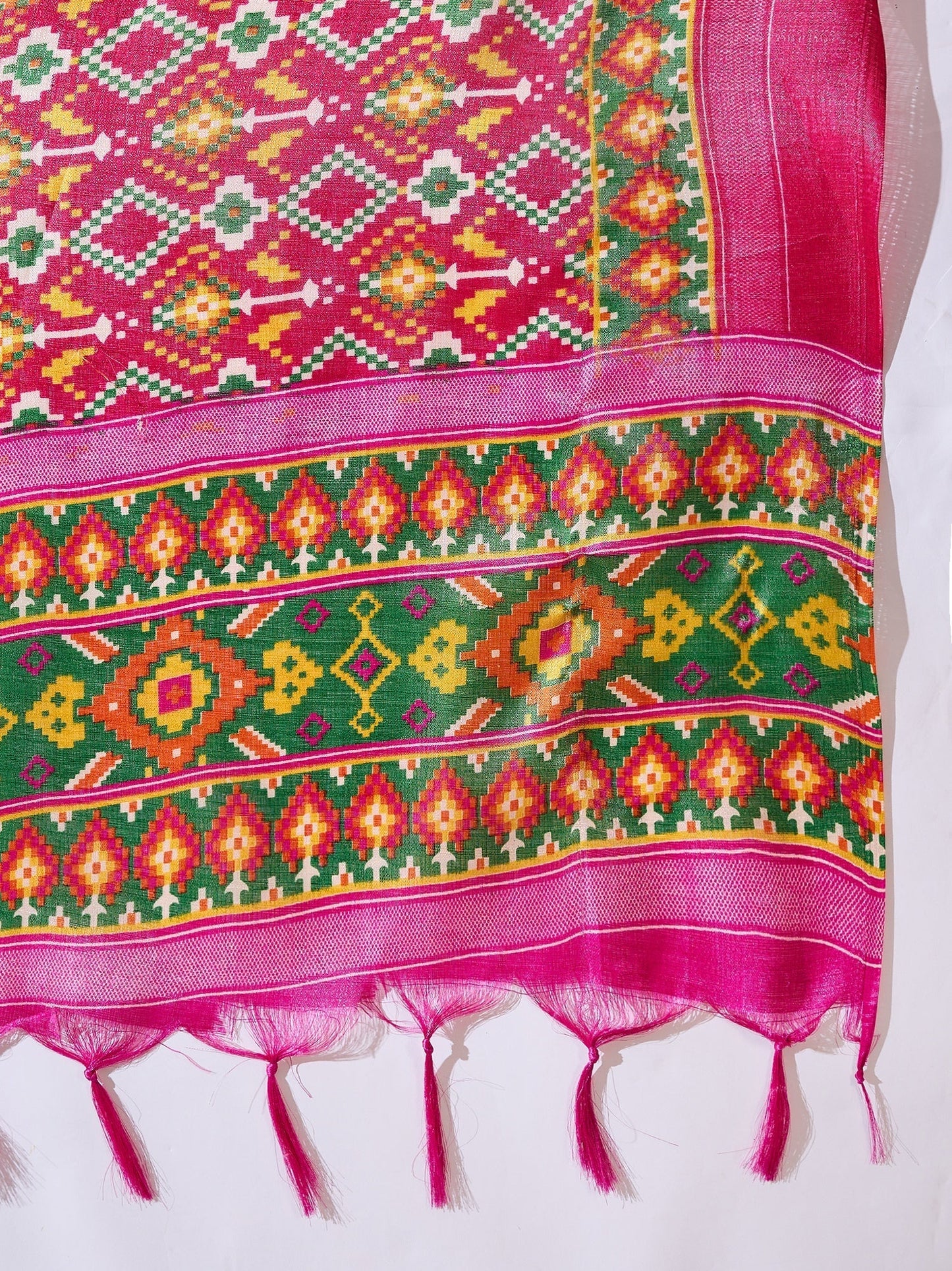 InWeave White Strappy Kurta Set Pink Patola Dupatta