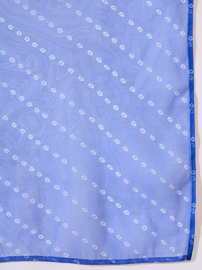 InWeave Fuchsia Strappy Kurta Set Blue Bandhani Or Dupatta