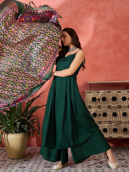 InWeave Green Strappy Kurta Set Green Patola Dupatta