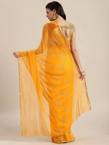 Saree Mall Yellow & Gold-Toned Zari Sarees