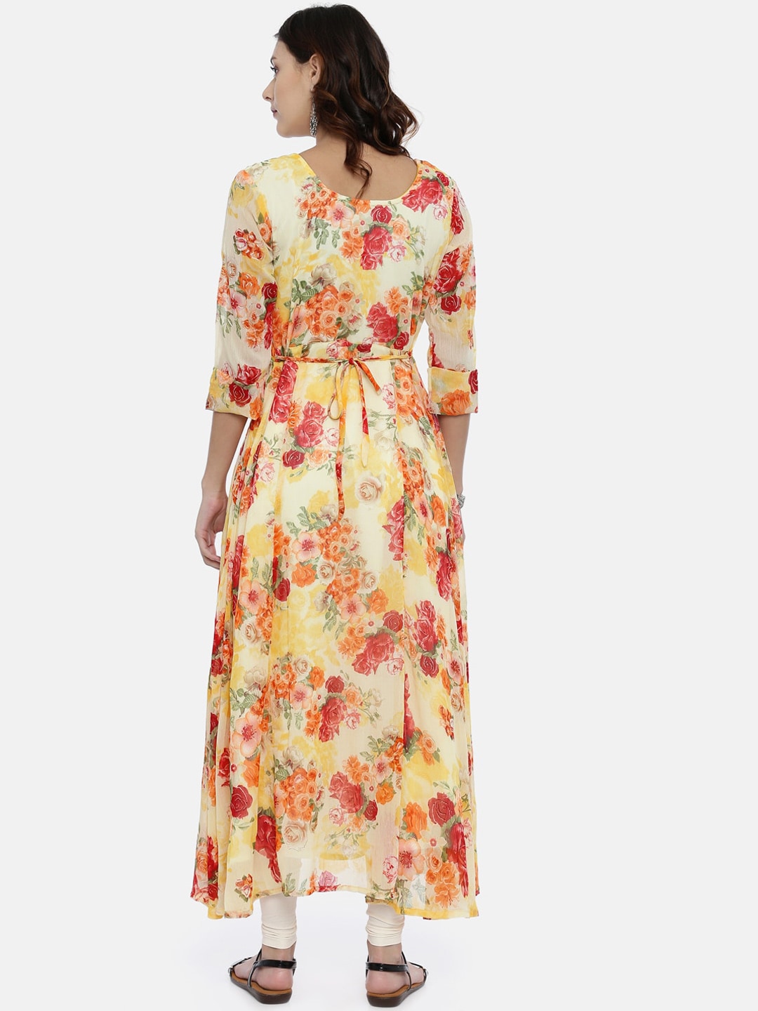 Souchii Yellow Printed A-Line Kurta