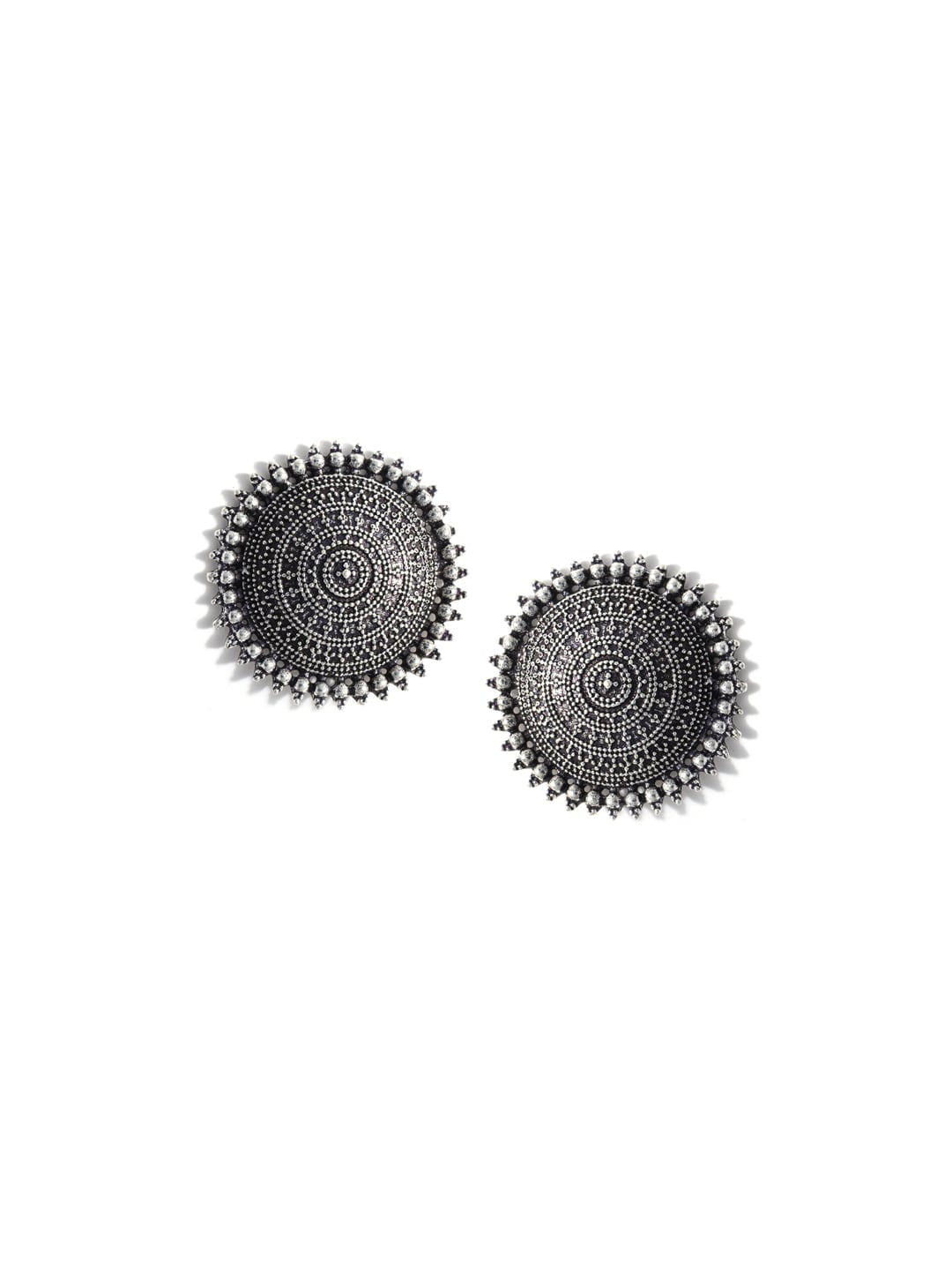 Silver-Plated Alloy Antique Silver Round Earrings With Ring - The Pari