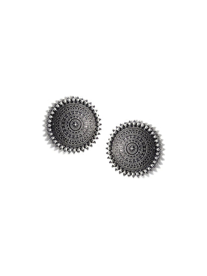 Silver-Plated Alloy Antique Silver Round Earrings With Ring - The Pari