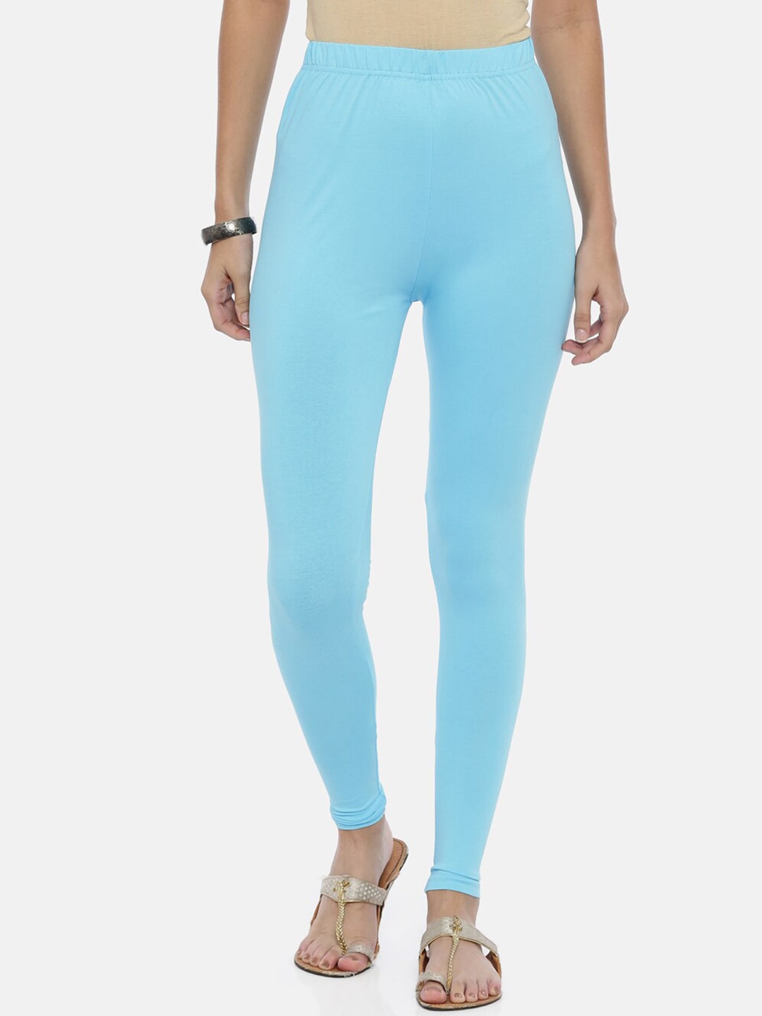 Souchii Light-Blue Solid Ankle-Length Leggings