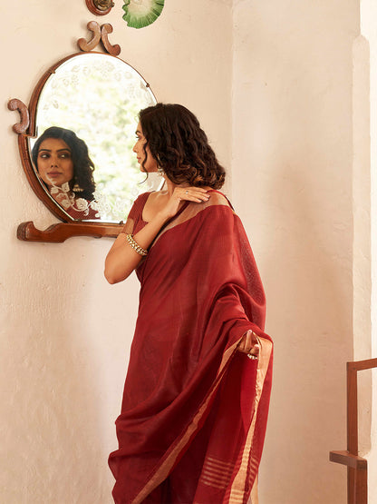Tikhi Imli Maroon & Gold Toned Zari Woven Design Saree