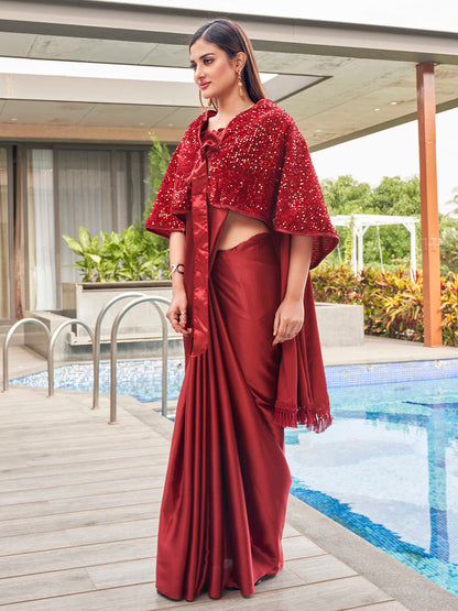 Tikhi Imli Party Satin Saree With Sequined Cape