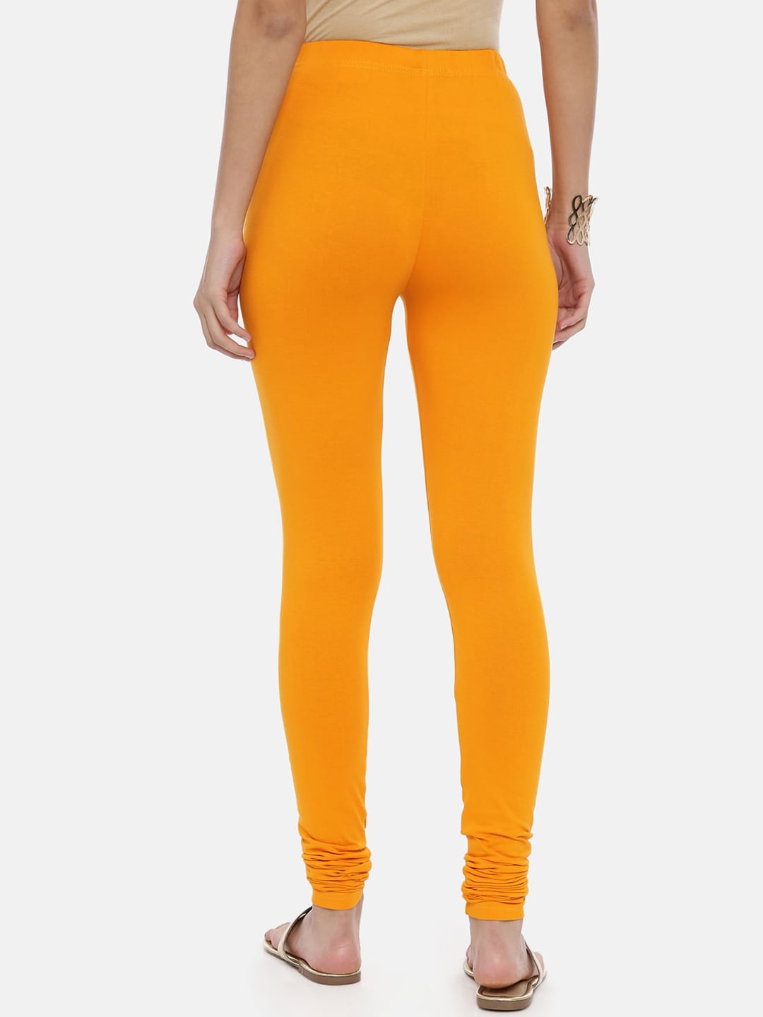 Souchii Mustard Yellow Solid Slim-Fit Churidar-Length Leggings