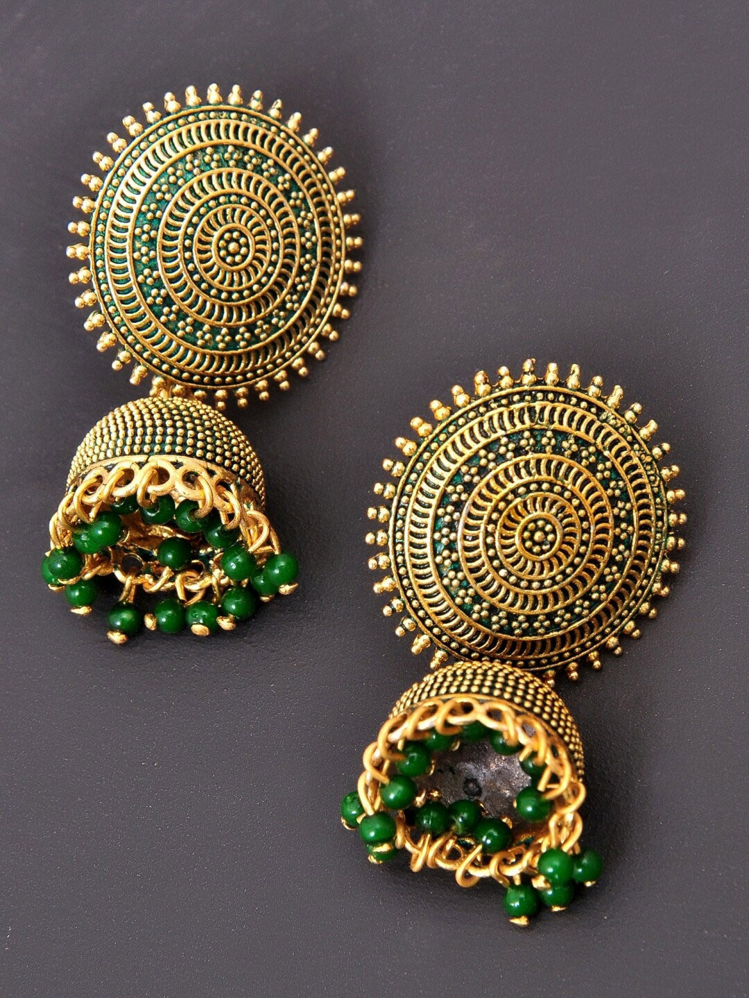 Gold-Polished Alloy Designer Brass Jhumki Earrings - The Pari