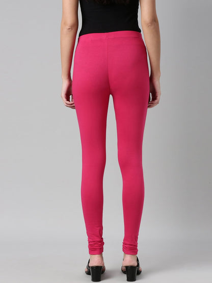 Souchii Magenta Pink Solid Churidar-Length Slim-Fit Leggings