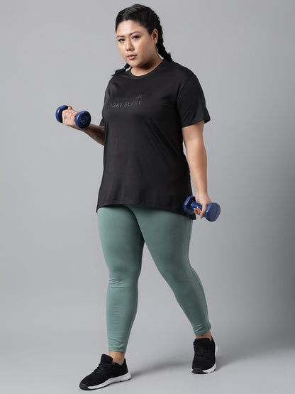MKH Plus Size Typography Printed Dri-FIT Relaxed Fit Drop-Shoulder Sleeves Gym T-shirt