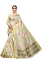 Vamika Cream Weaving Cotton Polyester Silk Saree (Kerala Bird Pink)