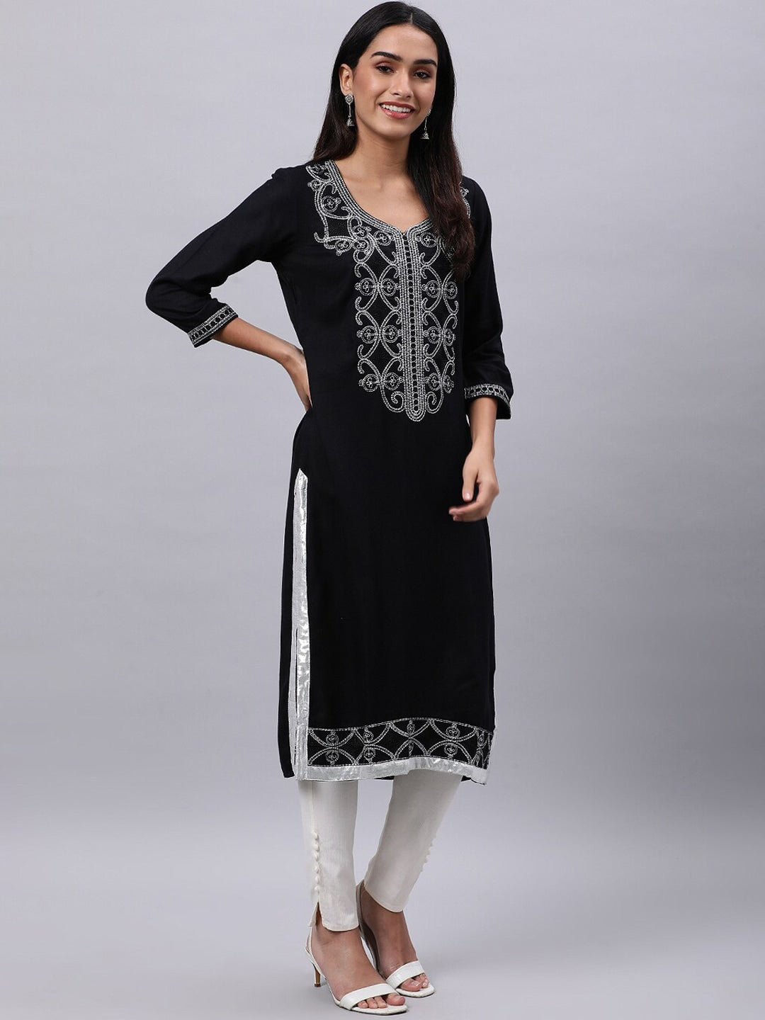 Souchii Black Ethnic Motifs Yoke Design Thread Work Grandeur & Majestic Artwork Kurta