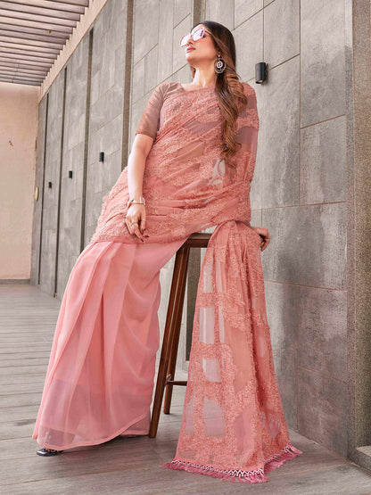 Tikhi Imli Peach Abstract Woven Design Half And Half Saree