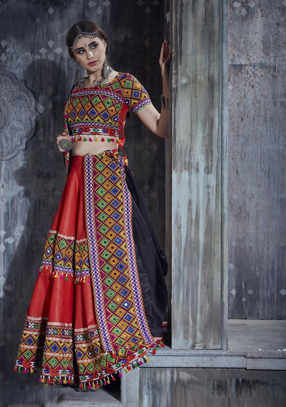 AI Fashion Red Art Silk Designer Navratri Lehenga Choli Collection