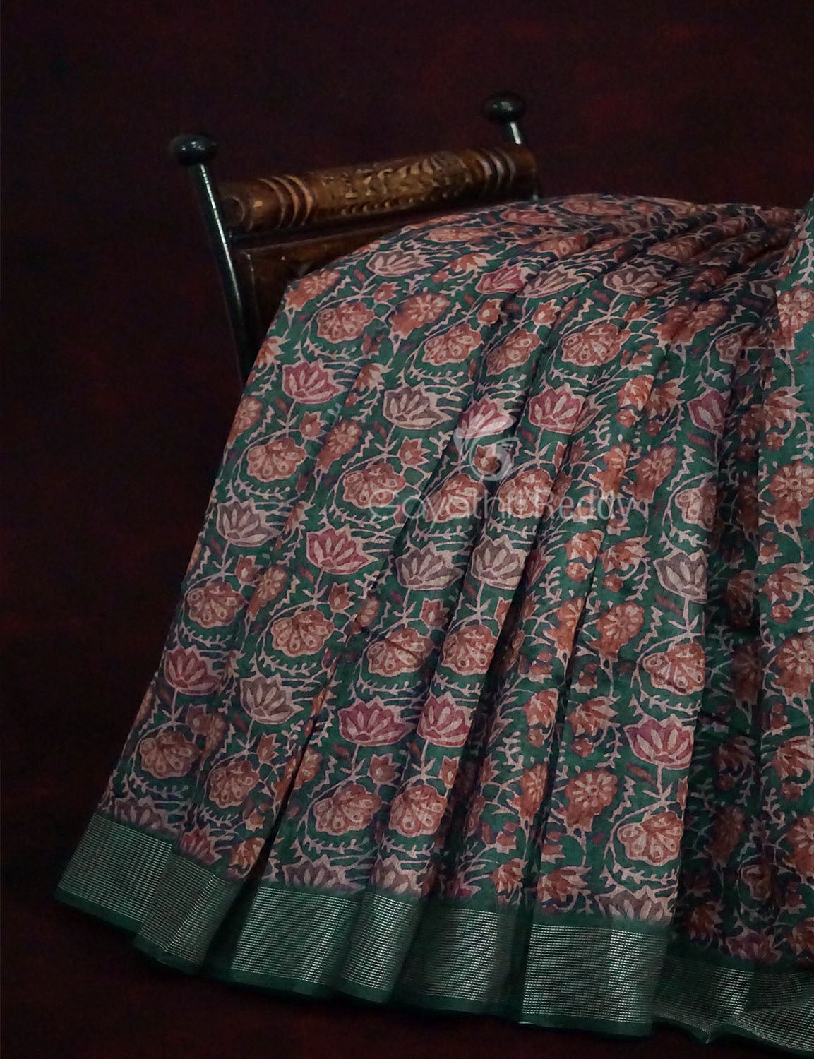 Light Green Lotus Print Semi Chanderi Saree By Gayathri Reddy Designer Studio