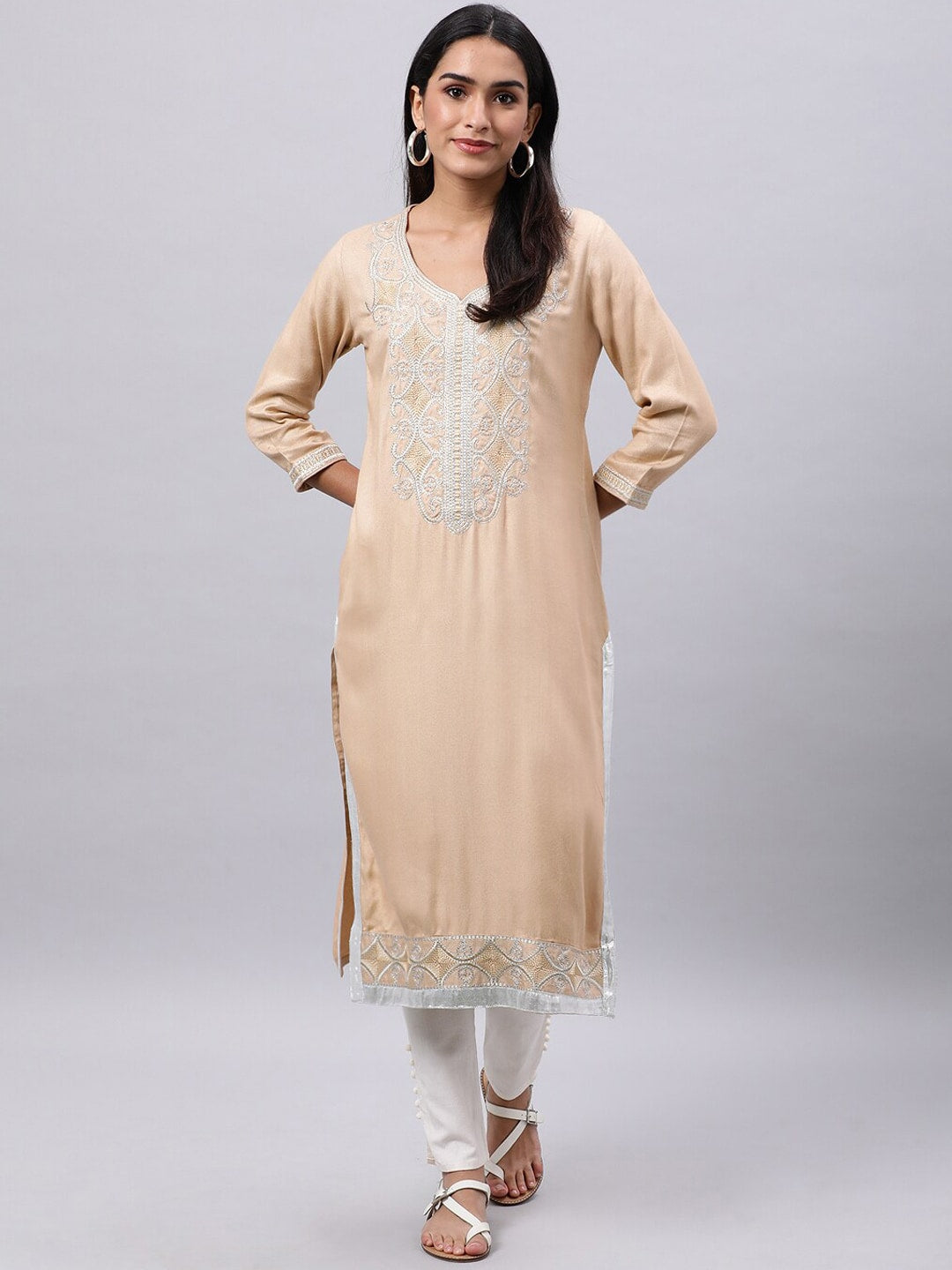 Souchii Beige & shifting sand Thread Work Grandeur & Majestic Artwork Kurta