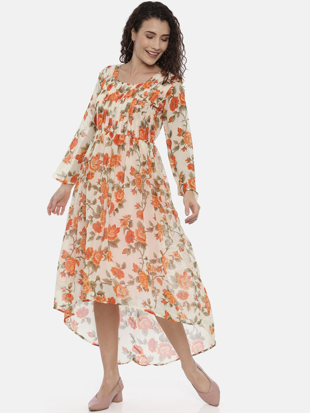 Souchii Women Cream-Coloured Printed A-Line Dress